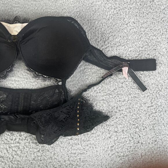 Victorias Secret Bombshell Bra Push Up 36B Black Lace Studded High Neck - Picture 8 of 10
